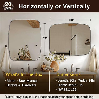 Oval Mirror for Bathroom, 24x30 Polished Chrome Oblong Bathroom Mirror for Vanity with Stainless Steel Metal Frame, Modern Anti Rust Wall Mounted