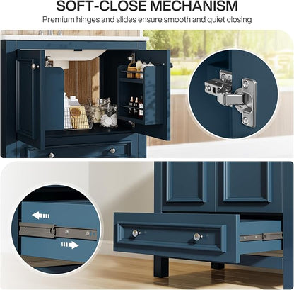 Tribesigns 30" Bathroom Vanity with Sink, Freestanding Bathroom Vanities Cabinet with Ceramic Basin Combo, Bathroom Sink Cabinet with 2 Doors and 1 Drawer, Solid Wooden Frame (Misty Blue, 30 INCH)