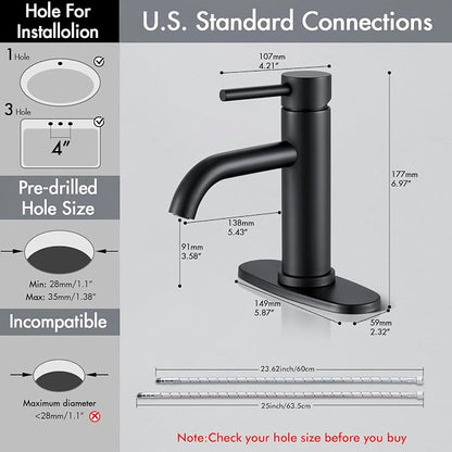 Black Bathroom Faucet, Single Hole Bathroom Faucet Stainless Steel | 2 Pack Modern Bathroom Sink Faucet with Pop-up Drain and Hoses, RV & Outdoor Basins,1 or 3 Hole