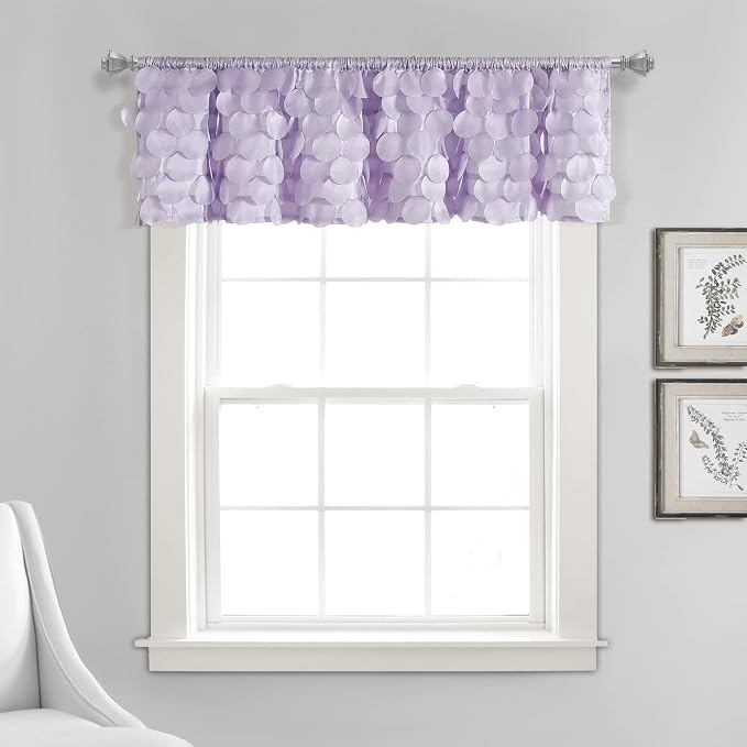 Lush Decor Gigi Valance Curtain Single 70" W x 14" L Lilac - Purple Valances for Windows - Vintage Kitchen Curtains - Glam Decor - Bathroom Valance