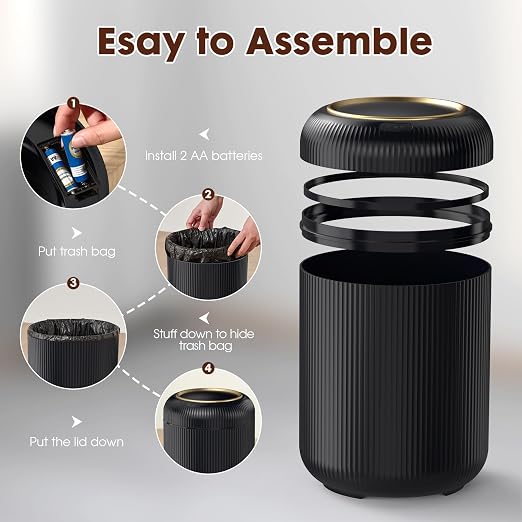 Procade Touchless Trash Can Bathroom,Small Motion Sensor Trashcan with lid | 3 Gallon Automatic Garbage Can,Smart Gold and Black Trash Bin,Auto WasteBasket for Bedroom,Office,Dorm,Toilet, rv, Kitchen