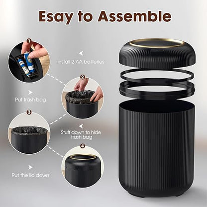 Procade Touchless Trash Can Bathroom,Small Motion Sensor Trashcan with lid | 3 Gallon Automatic Garbage Can,Smart Gold and Black Trash Bin,Auto WasteBasket for Bedroom,Office,Dorm,Toilet, rv, Kitchen