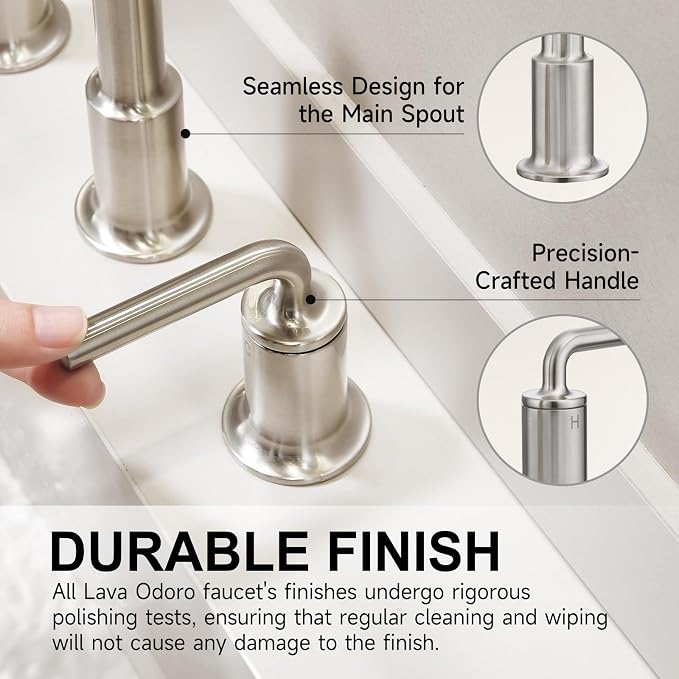 3 Hole Bathroom Faucet, Brushed Nickel Solid Brass Bath Faucet | 8 Inch Widespread Bathroom Sink Faucet, 2 Handle Faucet for Bathroom Sink with Drain Assembly Supply Line, BF503-BN