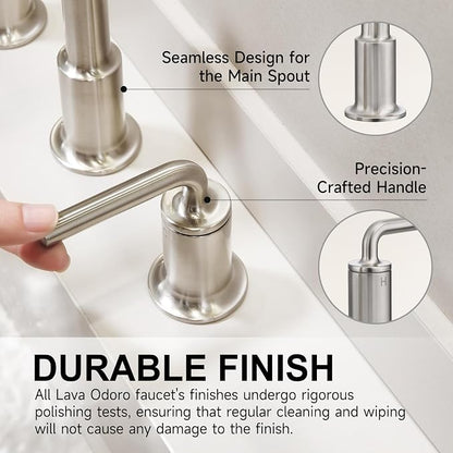 3 Hole Bathroom Faucet, Brushed Nickel Solid Brass Bath Faucet | 8 Inch Widespread Bathroom Sink Faucet, 2 Handle Faucet for Bathroom Sink with Drain Assembly Supply Line, BF503-BN