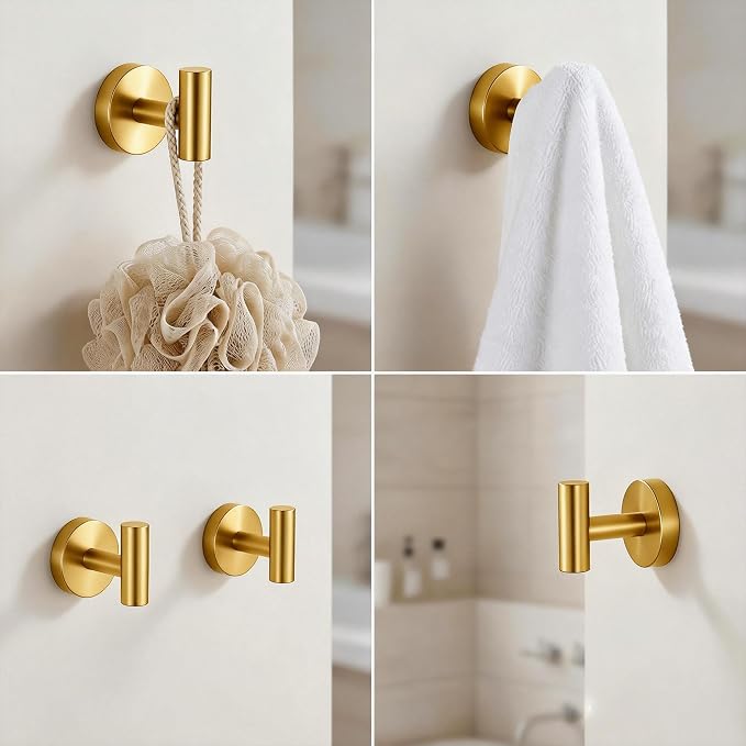 5-Piece Bathroom Hardware Set, Gold SUS304 Stainless Steel Bathroom Accessories Kit, Includes 24" Towel Bar, Toilet Paper Holder, Towel Ring & 2 Robe Hooks, Wall Mounted, Rustproof Modern Design