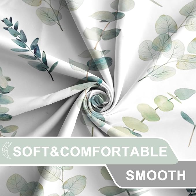 AWERT Shower Curtain Green Plants for Bathroom Waterproof Quick-Drying Eucalyptus Leaves Shower Curtain Set with Hooks 72x78 Inch