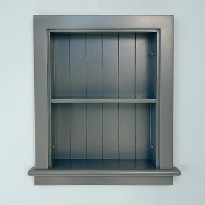Fox Hollow Furnishings 14x18 Aiden Recessed Wall Niche Medicine Cabinet Replacement, in The Wall Bathroom Cabinet Insert Shelf/Shelves, Made in North America, Real Wood, NO MDF, Beadboard, Dark Gray