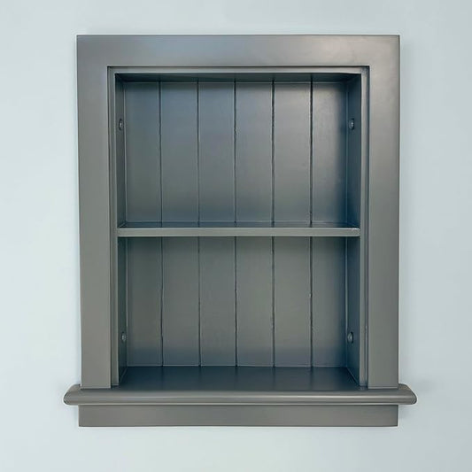 Fox Hollow Furnishings 14x18 Aiden Recessed Wall Niche Medicine Cabinet Replacement, in The Wall Bathroom Cabinet Insert Shelf/Shelves, Made in North America, Real Wood, NO MDF, Beadboard, Dark Gray