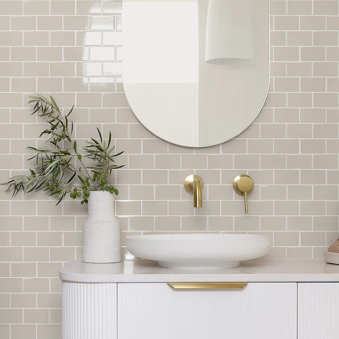 STICKGOO Subway Tile Peel and Stick Backsplash, Thicker Design 12" x 12" Stick on Backsplash Tiles for Kitchen, Bathroom, Wall Tile (10 Sheets, Light Gray Beige)