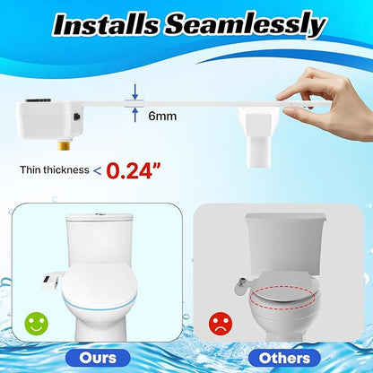 Bidet Attachment for Toilet Non-Electric,Ultra-Slim Self-Cleaning Toilet Bidet with Foldable Dual Nozzles,Adjustable Water Pressure for Rear and Feminine Wash(White)