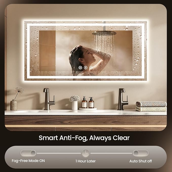 60x30 LED Bathroom Mirror with Anti-Fog, Backlit & Front Lit, Memory | Stepless Dimmable 3 Color CRI 95+ Shatterproof Tempered Glass ETL Listed for Safety Lighted Bathroom Vanity Mirror for Wall