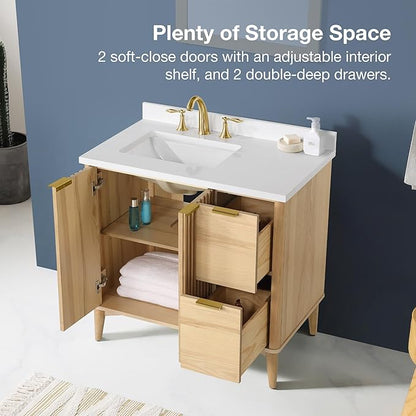 OVE Decors Indy 36 in. Undermount Single Sink Bathroom Vanity with White Engineered Marble Top, Rustic Ash