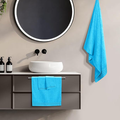 Ultra Soft 3 Pack Cotton Towel Set, Contains a Bath Towels 28x55 inch, a Hand Towels 16x24 inch & a Wash Cloths 12x12 inch, Ideal Everyday use, Compact & Lightweight - Turquoise Blue