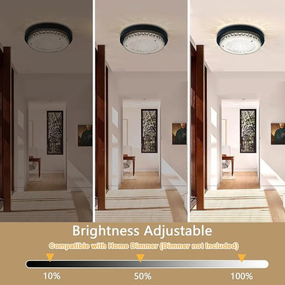 Black Flush Mount Ceiling Light Fixture 13" Hallway Light Fixtures Ceiling Crystal LED Bathroom Dimmable Bedroom Lights for Ceiling