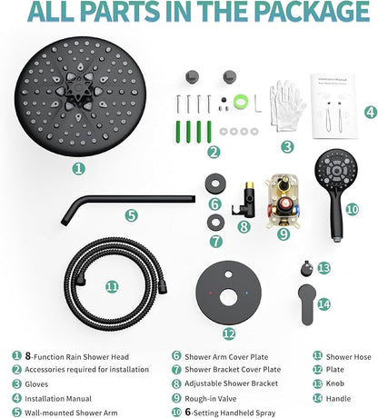 SR SUN RISE Shower Faucet - 10 Inch Multifunctional High Pressure Shower Head System with Handheld Shower Head Fixtures - Valve Included - Matte Black