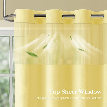 Yellow Hook Free Waffle Shower Curtain & Snap Fabric Liner,72x87 | Less Time to install, 3 in 1 Fabric Shower Curtain and Liner Set with Magnets, Extra Long, Shower Curtains for Bathroom