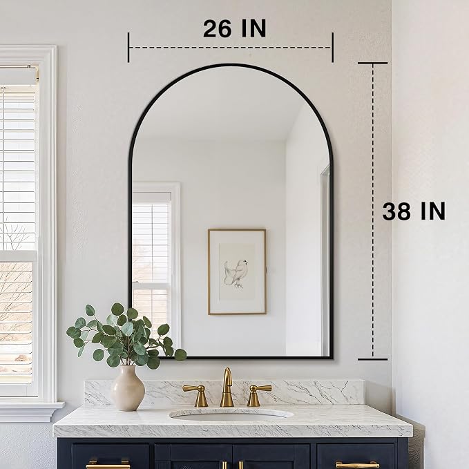 FICTOR 26" x 38" Arched Bathroom Vanity Mirror for Over Sink, Black | Anti-Rust Metal Framed, HD Tempered Shatter-Proof Glass, Modern Wall Mirror for Entryway, Living Room, Bedroom