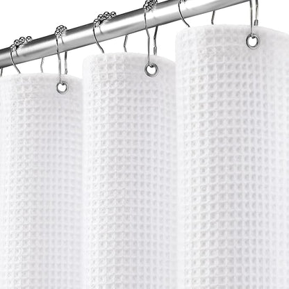 White Waffle Weave Shower Curtain Heavyweight Cotton Fabric 72Wx72L | Soft Cotton Cloth,3D Square Truely Waffle Washable, Hotel Luxury Spa, Shower Curtain Set for Bathroom 12 Plastic Hooks