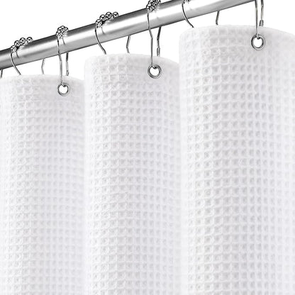Stall Waffle Shower Curtain - White Cotton Fabric Texture Heavyweight Shower Curtains for Narrow Bathroom,Washable,54Wx72L