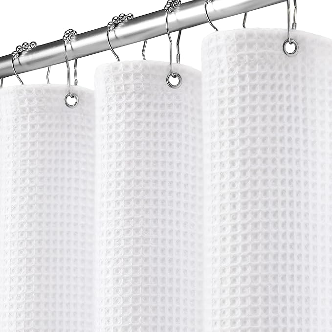 Waffle Weave Shower Curtain - White Cotton Fabric Texture Heavyweight Shower Curtains for Bathroom,Washable,72Wx75L