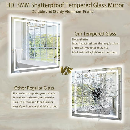 36"x36" LED Bathroom Mirror with Lights, Anti-Fog, Backlit+Frontlit | CRI 95, Stepless Dimmable, 3 Colors Lighting, Shatterproof Tempered Glass, HD Reflection, Memory, (Horizontal/Vertical)