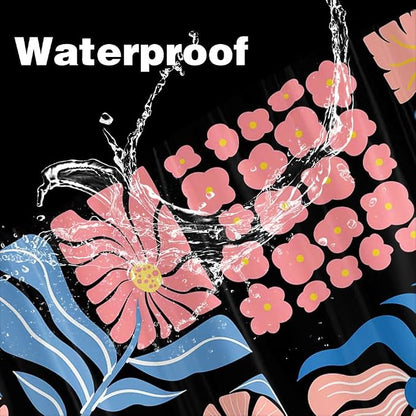 JAWO Pink Turquoise Shower Curtain for Bathroom, Retro Boho Floral Bathroom Curtain Decor, Vintage Abstract Botanical Geometric Groovy Aesthetic Pattern Shower Curtain Sets with 12 Hooks,47X64IN