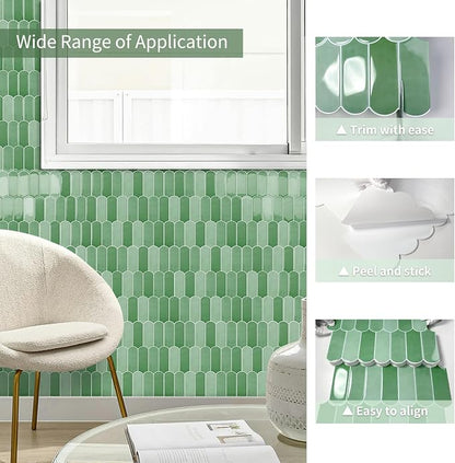 10-Sheet Upgraded Thicker Peel and Stick Kitchen Backsplash Tiles | Waterproof Self-Adhesive Vinyl Wall Tile Stick on Backsplash for Kitchen,Bathroom,Fireplace and RV(Sage Green,12"×12")
