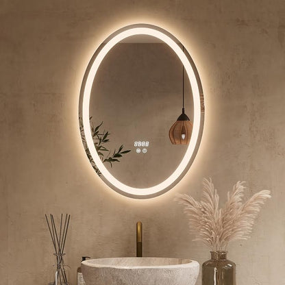 Keonjinn 20" x 28" Oval LED Bathroom Mirror with Frontlit and Backlit | 3 Colors Temperatures, HD Tempered Glass, Fast Anti-Fog, Memory Function, Stepless Dimmable, Easy Install, Plug in/Hardwired
