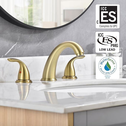 sumerain 8 Inch Widespread Bathroom Faucet 3 Hole 2 Handle Bath Faucet Brushed Gold