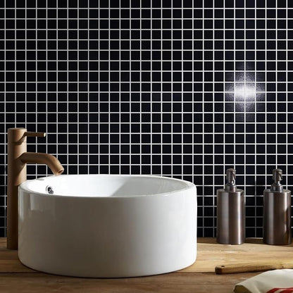 11.5 sq.ft Black Glass Mosaic Tile for Bathroom, Swimming Pool, Backsplash | Waterproof Wall & Floor Tile. Heat & frost resistant outdoors. Mesh-mounted easy install. Use any grout. Easy clean. 10pcs.