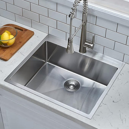22x18 Inch Drop In Kitchen Sink, 22 Inch Topmount Outdoor Bar Sink, 16 Gauge Stainless Steel Single Bowl Brushed Nickel Small Kitchen Sink with Strainer Drain