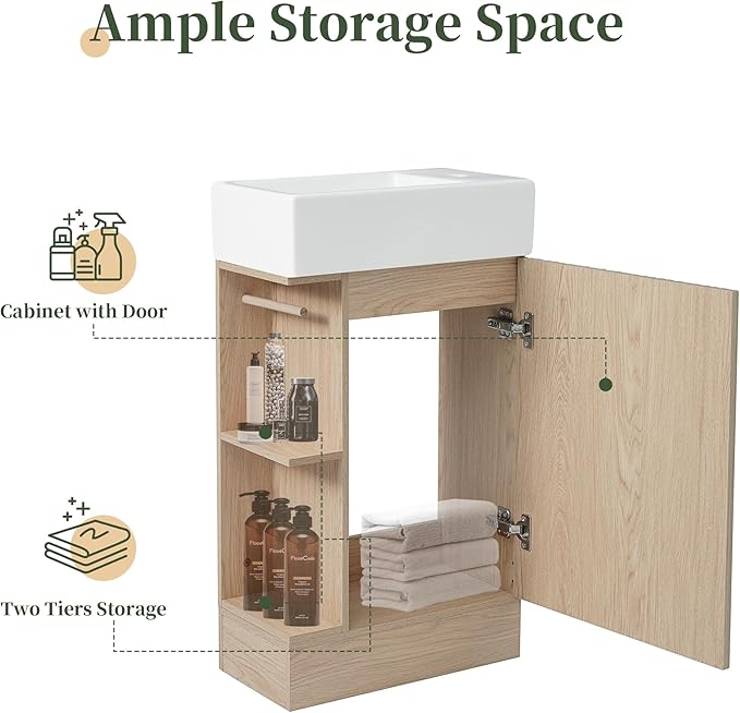 Merax Bathroom Vanity with Sink 18.6 Inch, Cabinet with Storage Shelf & Toilet Paper Holder, Left or Right Available,