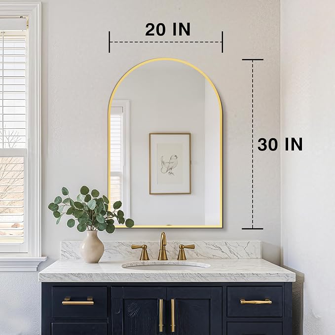 FICTOR 20" x 30" Arched Bathroom Vanity Mirror for Over Sink, Gold | Anti-Rust Metal Framed, HD Tempered Shatter-Proof Glass, Modern Wall Mirror for Entryway, Living Room, Bedroom