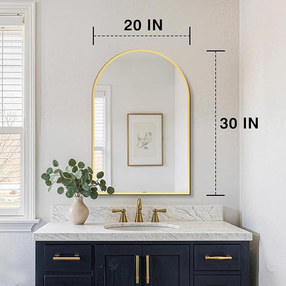 FICTOR 20" x 30" Arched Bathroom Vanity Mirror for Over Sink, Gold | Anti-Rust Metal Framed, HD Tempered Shatter-Proof Glass, Modern Wall Mirror for Entryway, Living Room, Bedroom