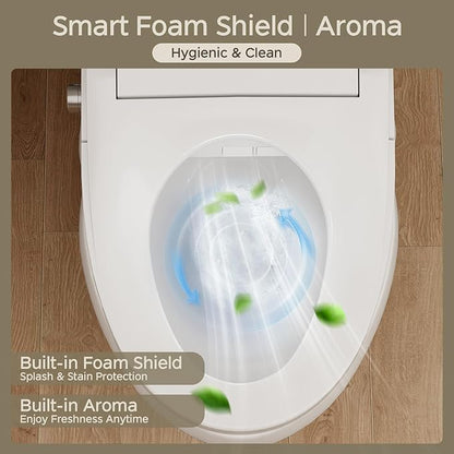 Electric Toilet Seat Elongated with Voice Control, Heated Toilet Seat with Warm Water & Dryer, Radar Sensor Auto Open/Close, LED Temp Display, Electric Bidet Toilet Seat for Bathroom