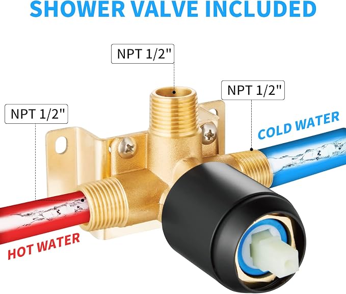 Black Shower Head And Faucet Set Complete With Valve Shower Fixtures With 8 Inch High Pressure Rain Shower Head Trim kit Regaderas Para bBaño Modernas