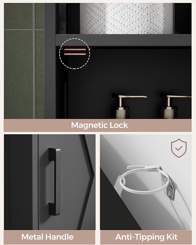 Homhedy Farmhouse Bathroom Storage Cabinet with Doors, Small Floor Cabinet | Toilet Paper Cabinet with Adjustable Shelf, Freestanding Storage Cabinet for Kitchen/Laundry/Living Room, 14"W, Black