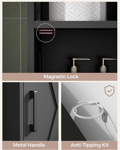 Homhedy Farmhouse Bathroom Storage Cabinet with Doors, Small Floor Cabinet | Toilet Paper Cabinet with Adjustable Shelf, Freestanding Storage Cabinet for Kitchen/Laundry/Living Room, 14"W, Black