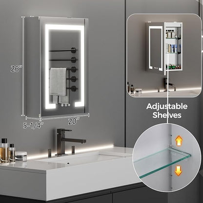 20 * 26 Smart LED Lighted Bathroom Medicine Cabinet Mirror with Touch Control, 3-Color Temperature, Stepless Dimming, 1-Hour Auto-Off – Ideal for Modern Bathrooms and Makeup Routines