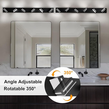 LED Modern Bathroom Light Fixtures, 6-Light 48-Inch Matte Black Vanity Lights for Bathroom Lighting Fixtures Over Mirror, 350° Rotatable Acrylic, 6000K Cool White Wall Lamp