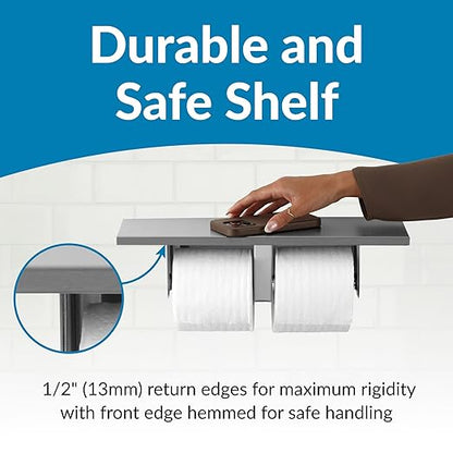 Bobrick Toilet Tissue Dispenser with Utility Shelf, Surface-Mounted, Satin-Finish Stainless Steel, Holds Two Standard Rolls, Dual Roll Capacity, Ideal for Commercial Restrooms (Model B-2840)