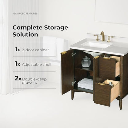 OVE Decors Indy 36 in. Undermount Single Sink Bathroom Vanity with White Engineered Marble Top, Dark Walnut