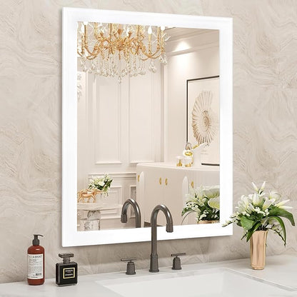 Tanmicoshomy White Bathroom Mirror 20x30 Inch, Wood Wall Mirror with Tempered Glass for Bathroom Living Room Bedroom or Hallway