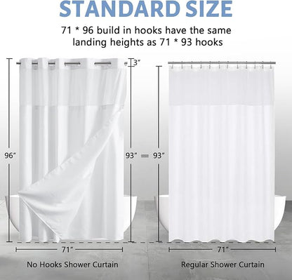 Furlinic Extra Long Waffle Weave No Hook Shower Curtain with Snap in Liner,Heavy Duty Textured Fabric Bathroom Curtains,Hotel Style with Mesh Top Window,Waterproof & Machine Washable,White,71x96.