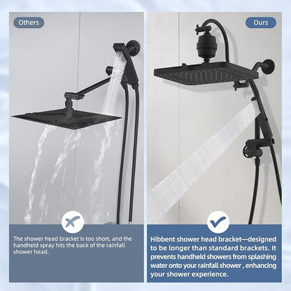 Hibbent 5-spray Filtered Rain Shower Head, 4-Spray Shower Wand, Matte Black | cUPC Certified High Pressure Rainfall Showerhead Combo, All Metal 4-way Diverter Extension Arm & Handheld Spray, 71'' Hose