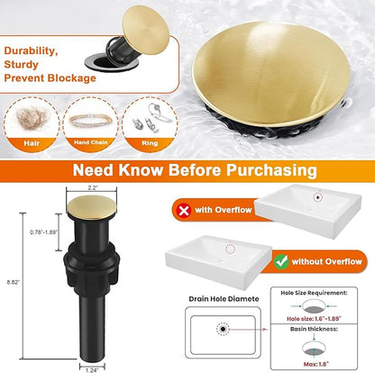 Bathroom Vessel Sink Faucet Brushed Gold, Waterfall Bathroom Faucet, Vessel Faucet, Tall Body High 1 Hole Single Handle with Pop Up Drain Combo Vanity Mixer Tap Commercial Basin Bowl Sink