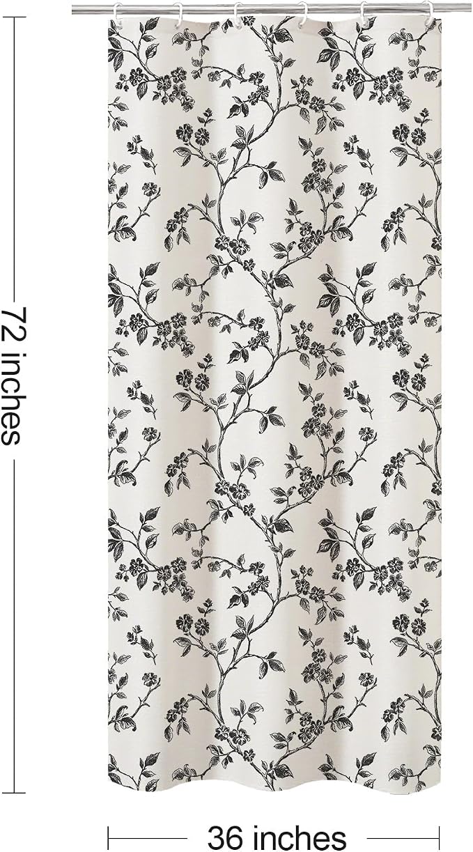 MitoVilla Small Stall Cotton Floral Shower Curtain for Bathroom,36 x 72 | Narrow Half BoHo Cottagecore Spring Shower Curtains, Modern Farmhouse Country Plant Leaves Bathroom Décor, 36 x 72