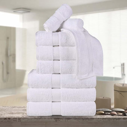 Superior Egyptian Cotton 800 GSM Plush & Absorbent, 9 Piece Set, White | Quick Dry, Soft Luxury Towel Set, Bath Essentials, Guest Bath, Spa, 3 Bath, 3 Hand, 3 Face Towel, Madeline Towels