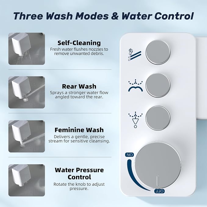 Bidet Attachment for Toilet Seat Non Electric Bidets Self Cleaning Sprayer | Dual Nozzle Water Pressure Bidet with Rear/Feminine Wash Spray-Adjustable Bidets Wash Butt Cleaner for Bathroom