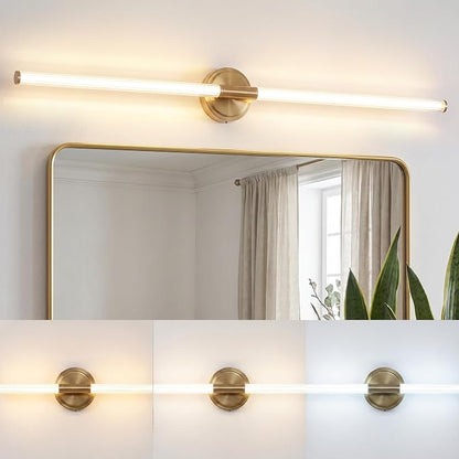 URSOLA 48" Modern LED Bathroom Light Fixtures, Golden 3CCT Dimmable Bathroom Vanity Light Over Mirror, Bathroom Vanity Bath Bar Lights with 360° Removable Acrylic Light Tube